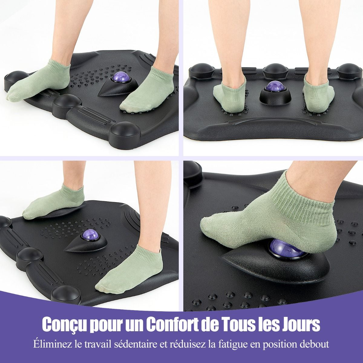Tapis Anti-Fatigue Tapis De Bureau Debout Ergonomique Avec Points De Massage Idéal Pour Cuisine Domicile Charge 150 Kg Noir