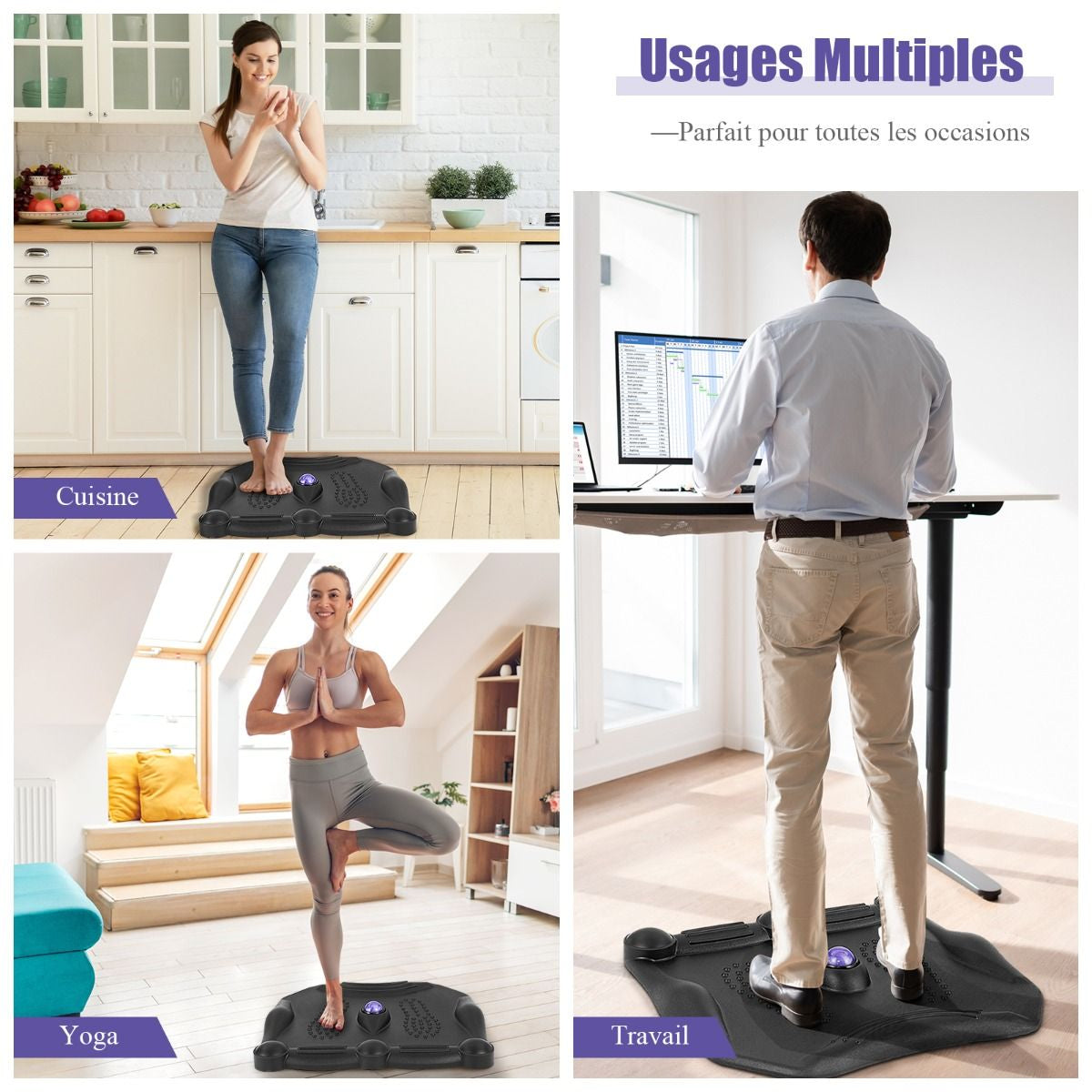 Tapis Anti-Fatigue Tapis De Bureau Debout Ergonomique Avec Points De Massage Idéal Pour Cuisine Domicile Charge 150 Kg Noir